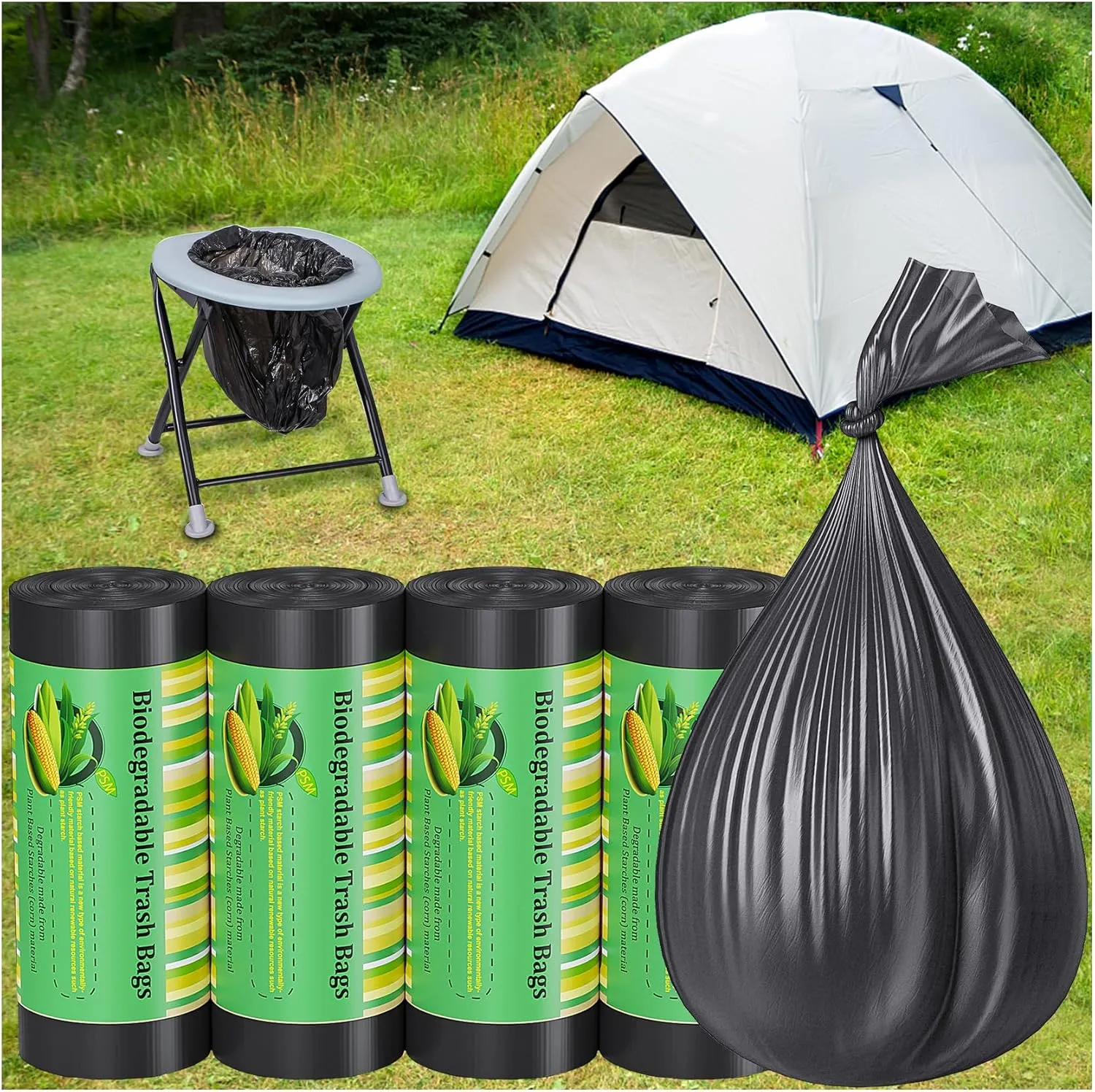 120 Portable Camping Toilet Bags, 8 Gallon Emergency Camp Potty Poop Bags for Adults, Thickened Trash Waste Bags for 5 Gallon Bucket Toilet Seat Camping Trash Can Outdoor