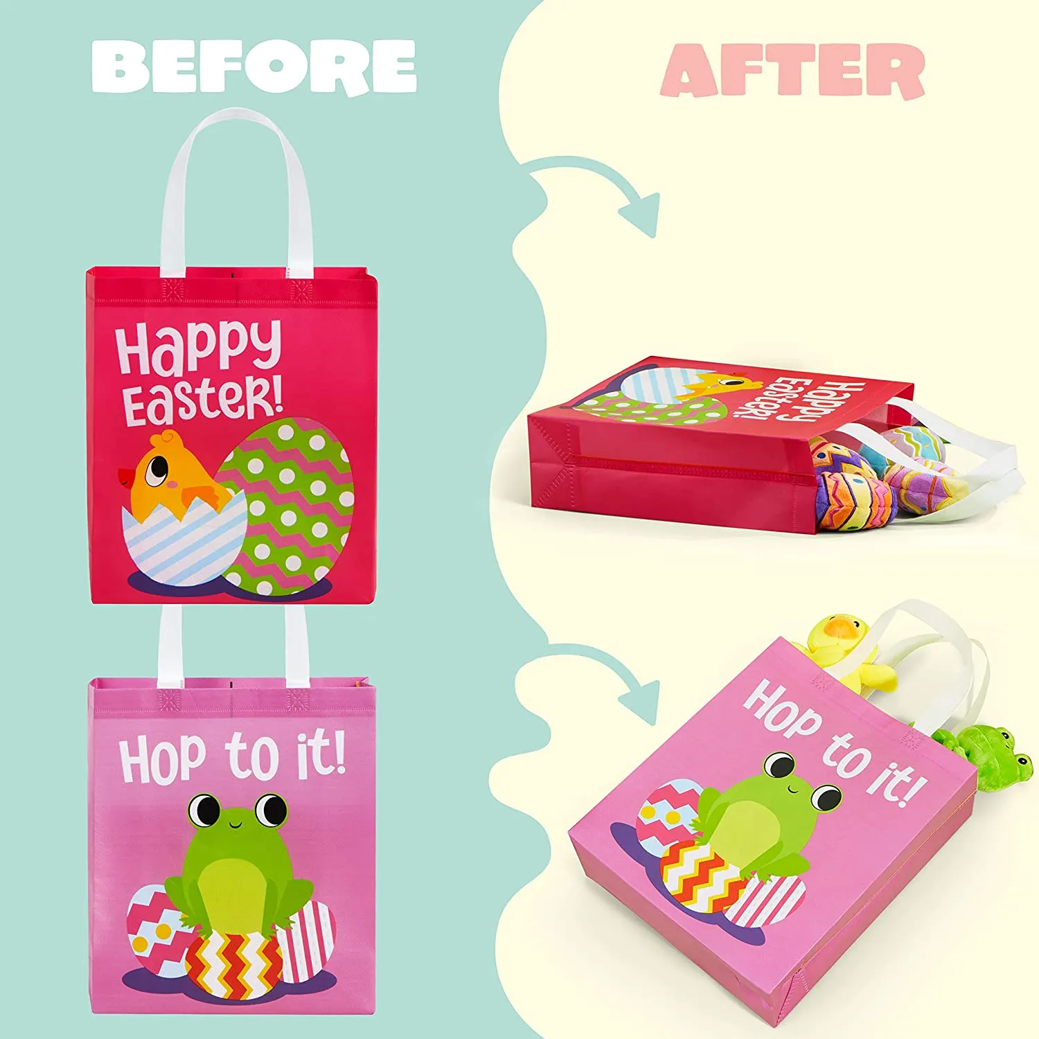 12Pcs Easter Non Woven Tote Bags