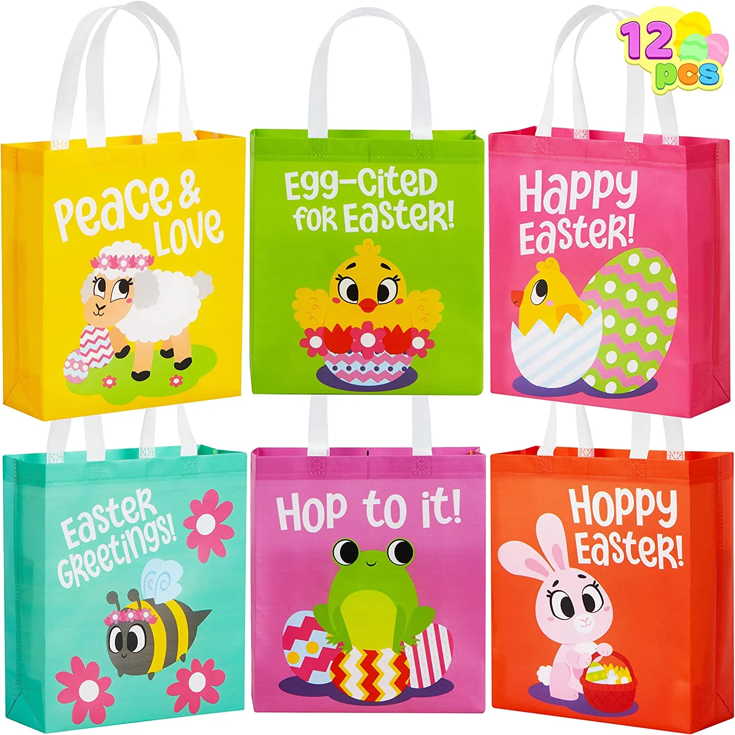 12Pcs Easter Non Woven Tote Bags
