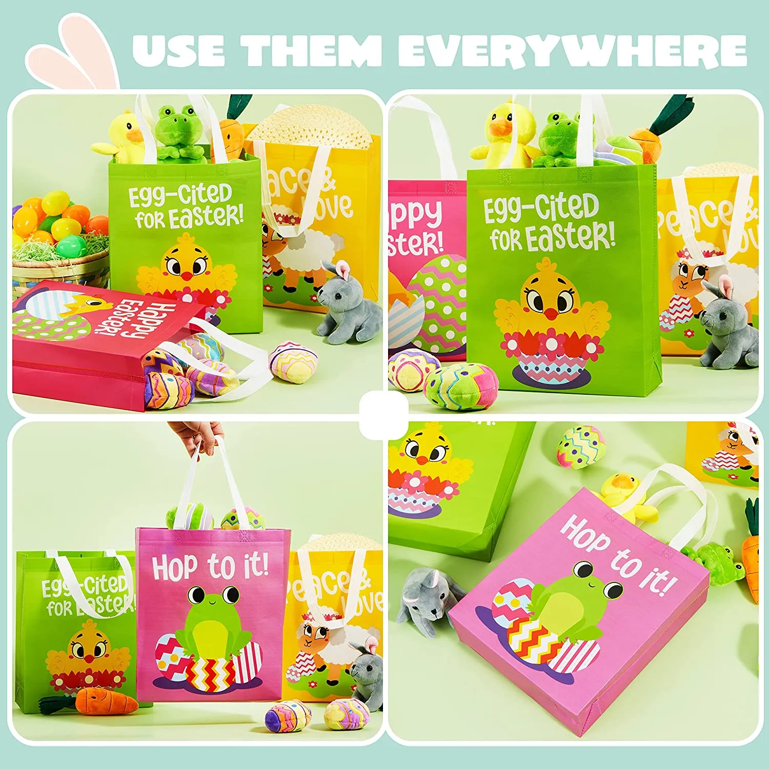 12Pcs Easter Non Woven Tote Bags
