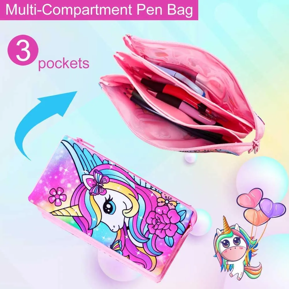 3PCS Unicorn Backpack for Girls, 16" Sequins Bookbag with Lunch BoxKids School Bags for Elementary Preschool Kindergarten (Pink)