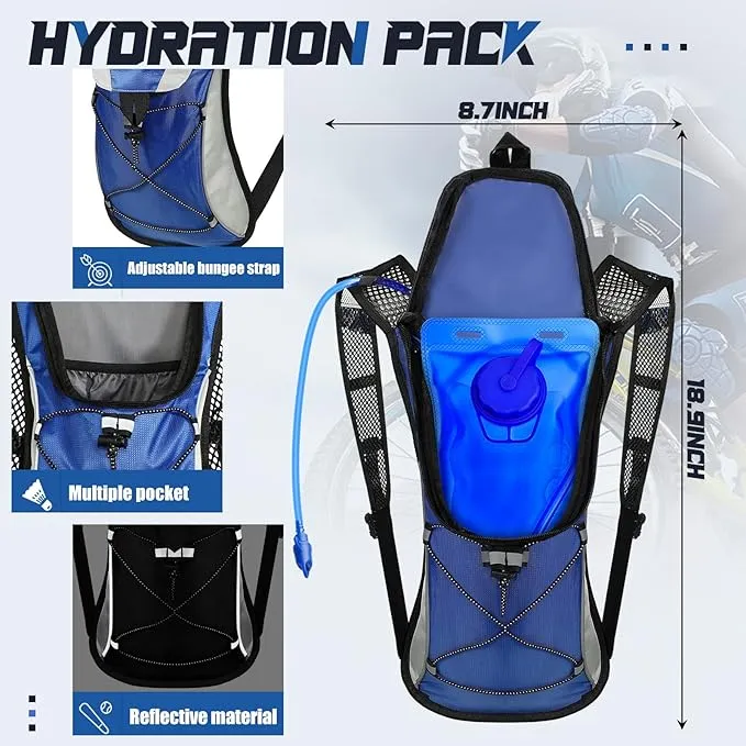 4 Pcs Hydration Backpack Pack with 2L Water Bladder, Hydration Pack with Hydration Bladder Hiking Running Cycling Biking Water Backpack Bag for Men and Women