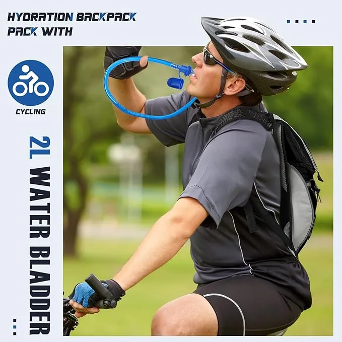 4 Pcs Hydration Backpack Pack with 2L Water Bladder, Hydration Pack with Hydration Bladder Hiking Running Cycling Biking Water Backpack Bag for Men and Women