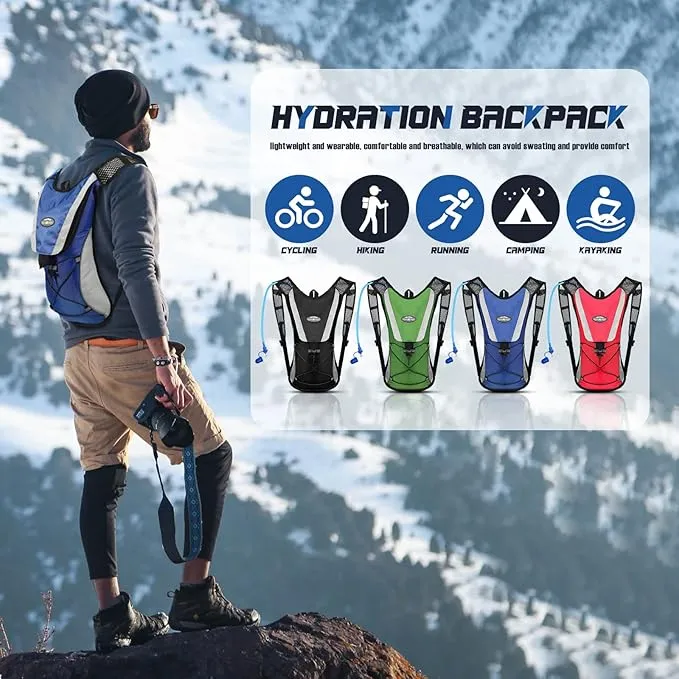4 Pcs Hydration Backpack Pack with 2L Water Bladder, Hydration Pack with Hydration Bladder Hiking Running Cycling Biking Water Backpack Bag for Men and Women
