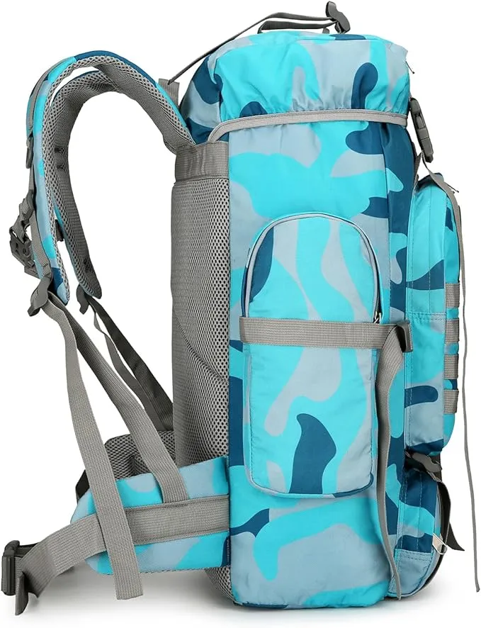 45L Hiking Backpack Camping Rucksack Molle Military Backpack for Outdoor Traveling (Blue Camo)