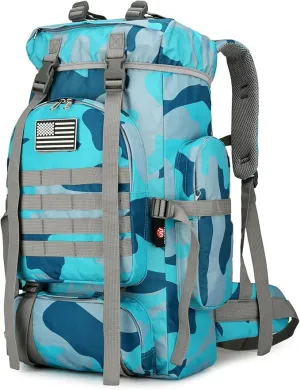 45L Hiking Backpack Camping Rucksack Molle Military Backpack for Outdoor Traveling (Blue Camo)