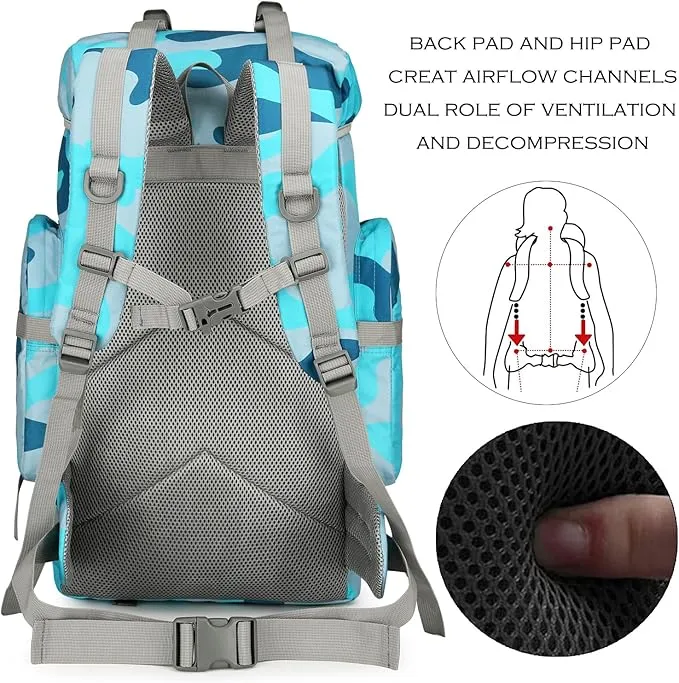45L Hiking Backpack Camping Rucksack Molle Military Backpack for Outdoor Traveling (Blue Camo)