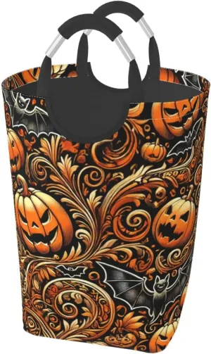 50l Laundry Basket Jack-Lanterns-Bats Waterproof Laundry Hamper Foldable Clothes Laundry Bag With Handles