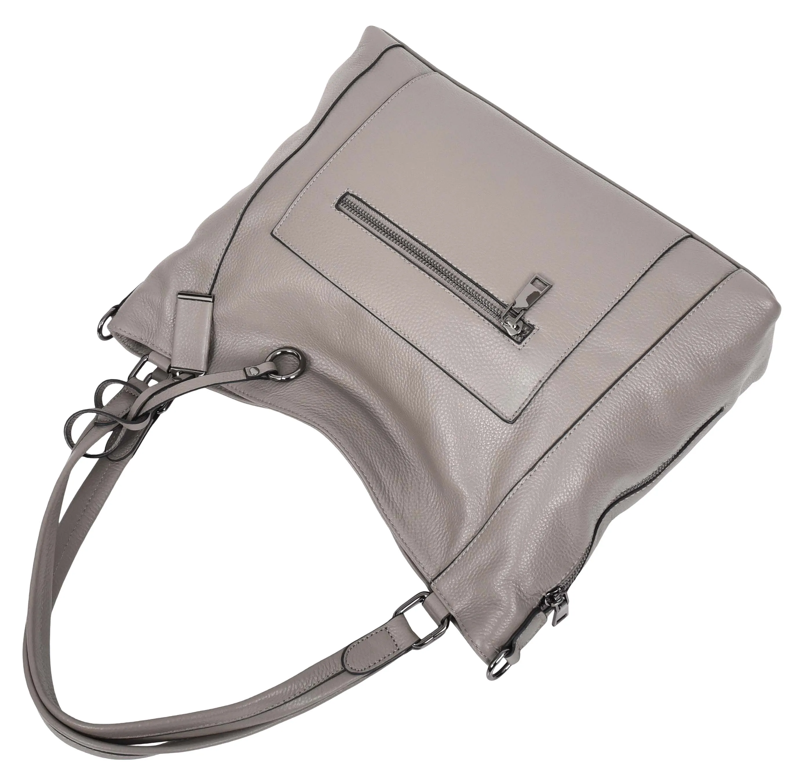 Abigail Women Leather Zip Opening Tote Shoulder Handbag Grey