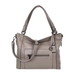 Abigail Women Leather Zip Opening Tote Shoulder Handbag Grey