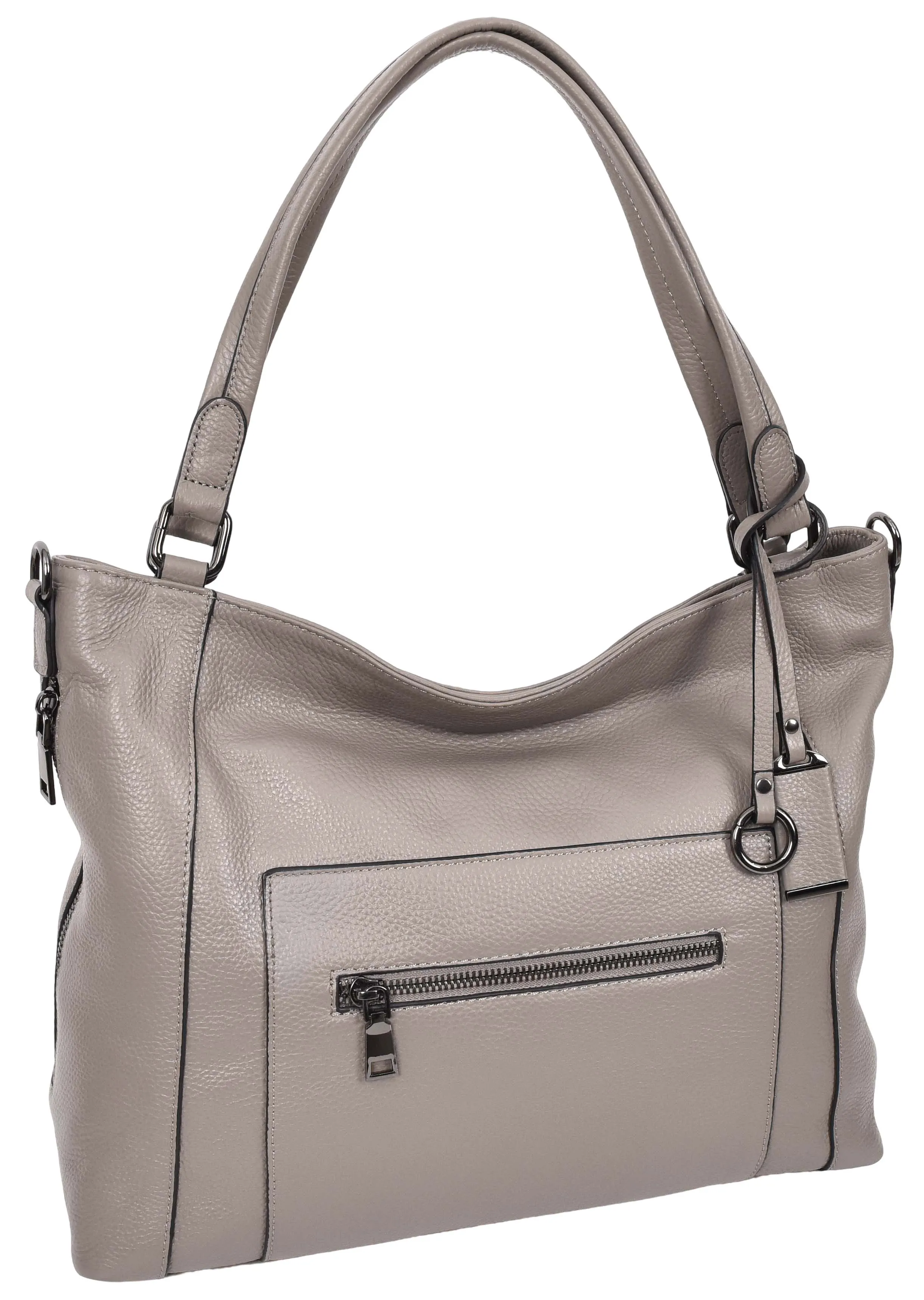 Abigail Women Leather Zip Opening Tote Shoulder Handbag Grey