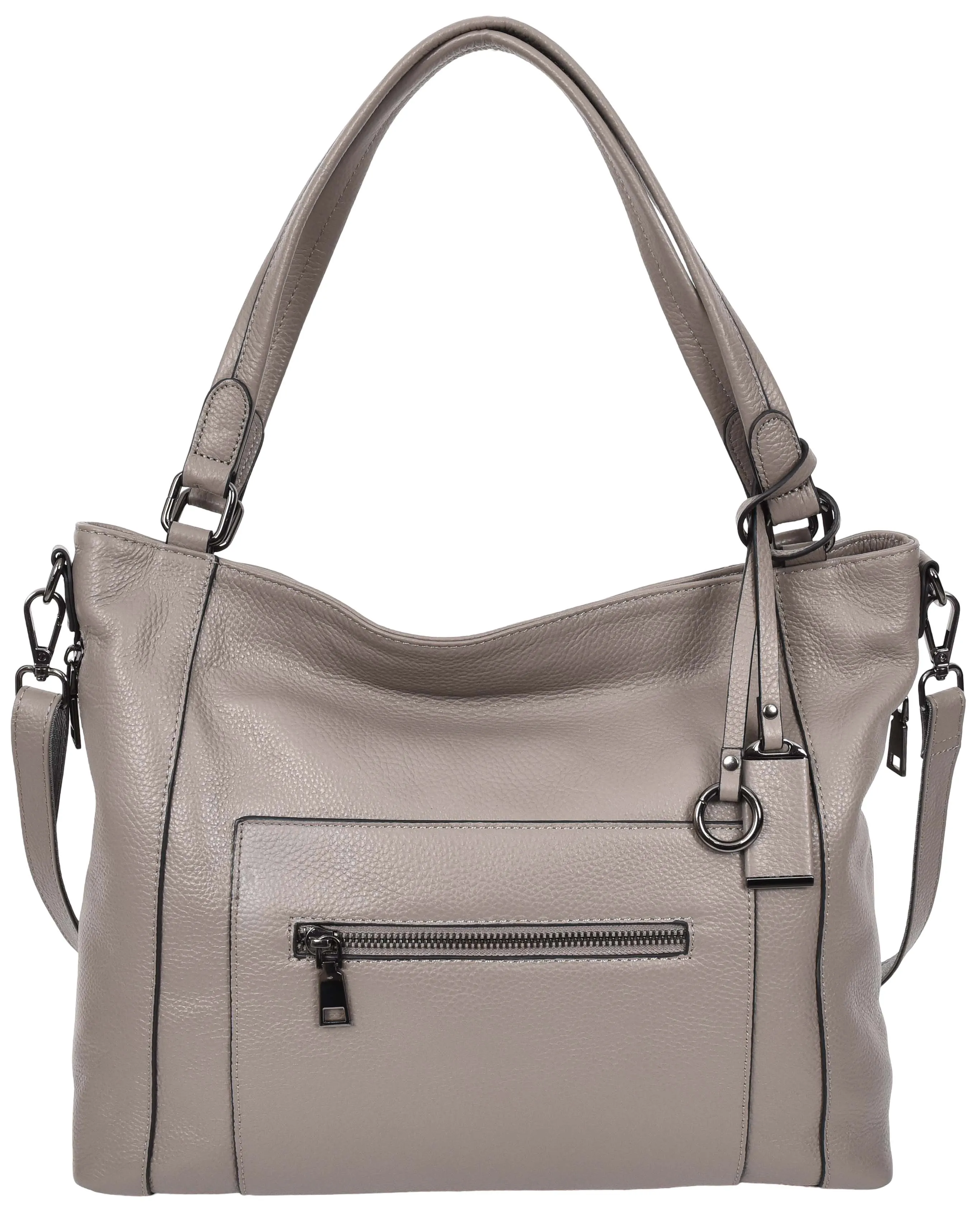 Abigail Women Leather Zip Opening Tote Shoulder Handbag Grey