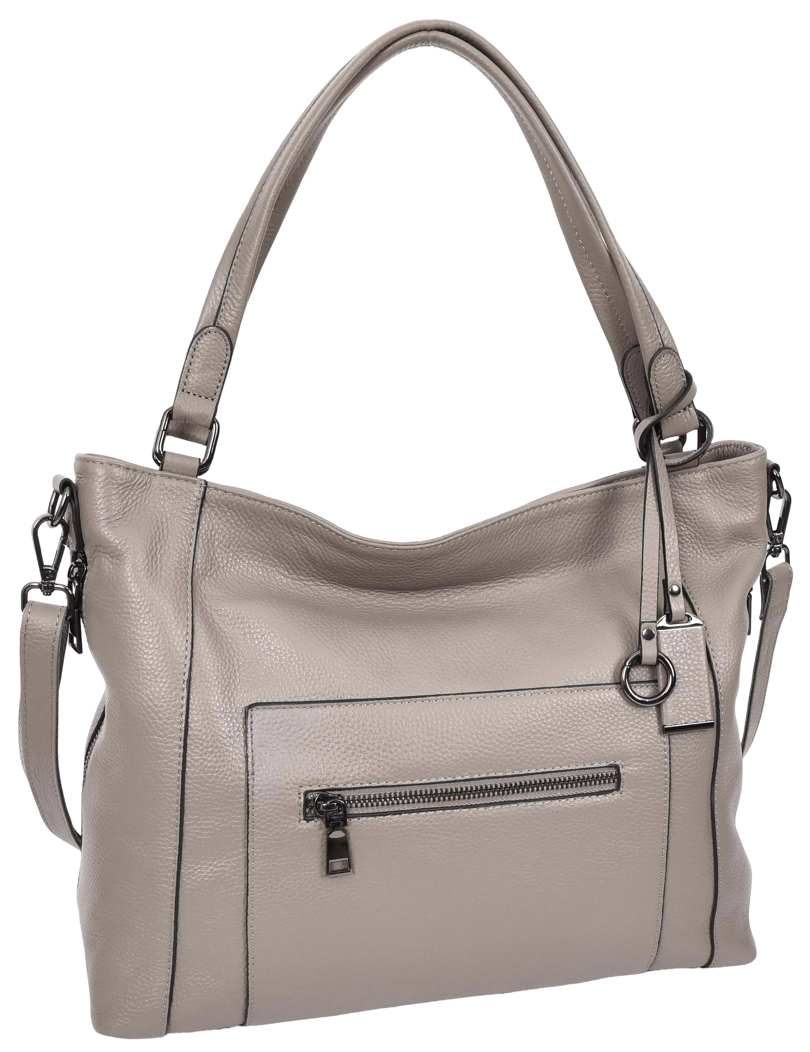 Abigail Women Leather Zip Opening Tote Shoulder Handbag Grey