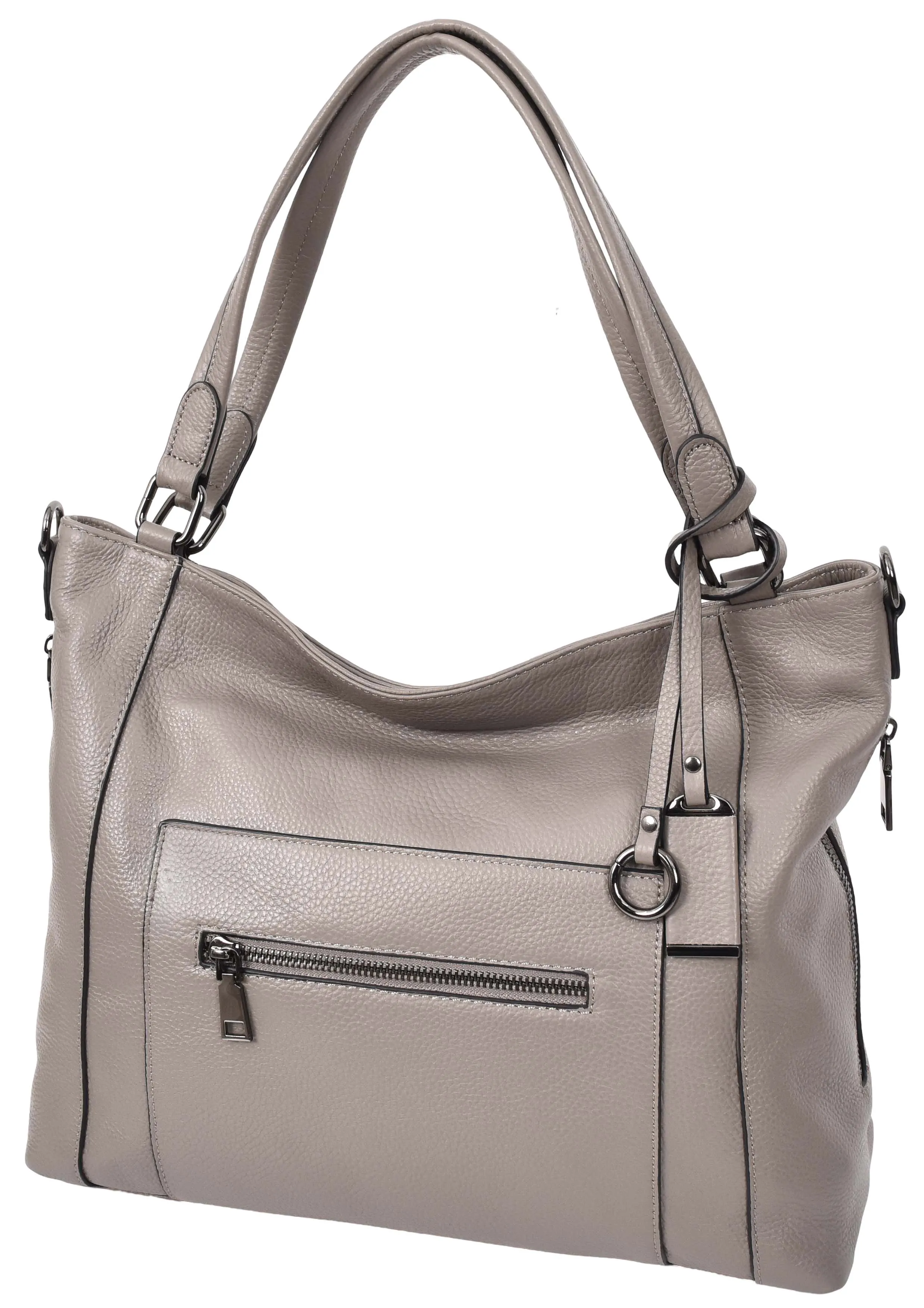 Abigail Women Leather Zip Opening Tote Shoulder Handbag Grey