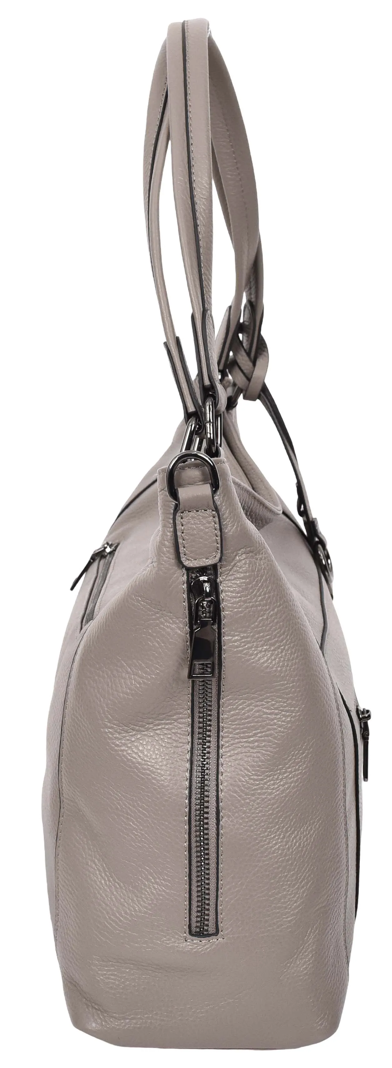 Abigail Women Leather Zip Opening Tote Shoulder Handbag Grey