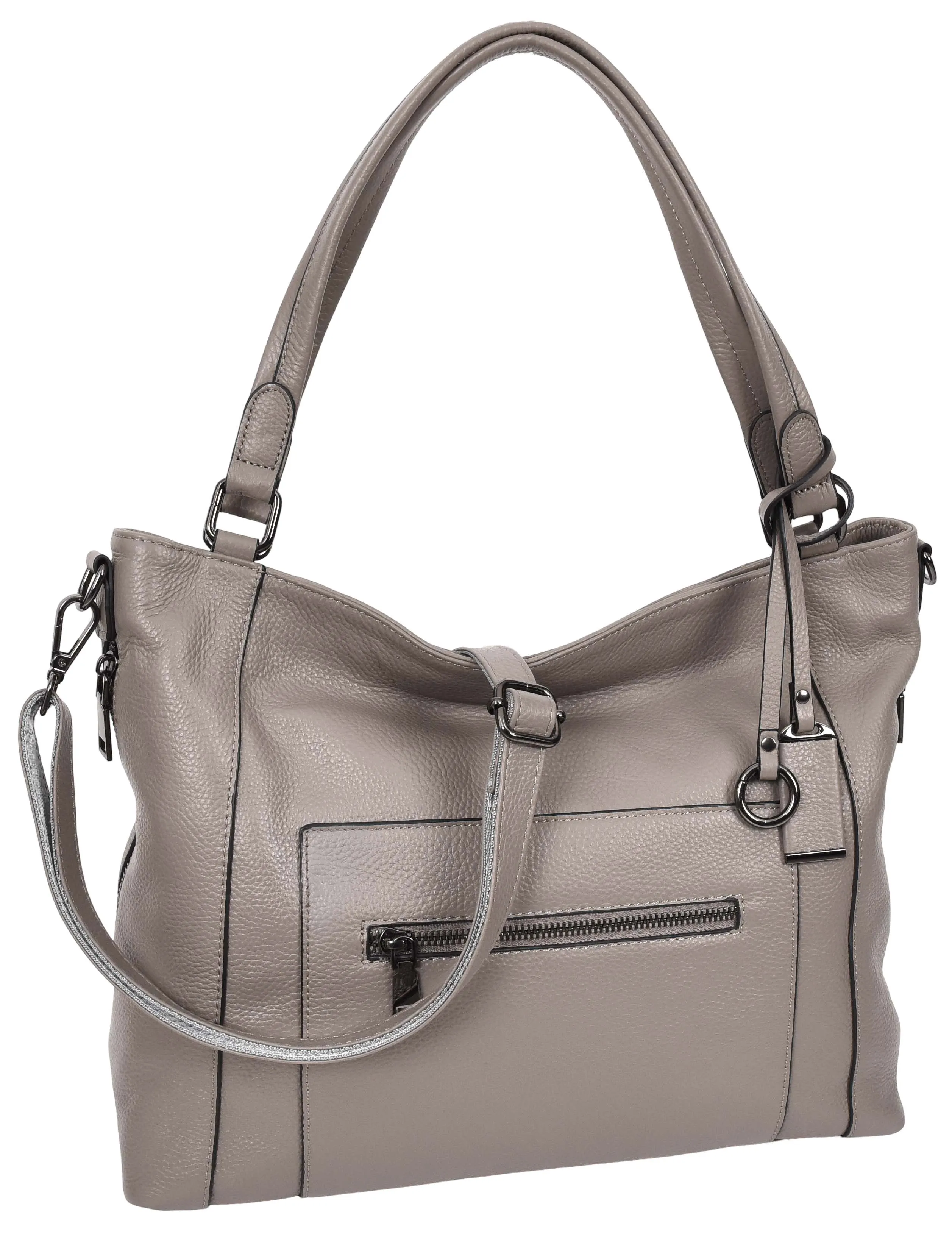 Abigail Women Leather Zip Opening Tote Shoulder Handbag Grey