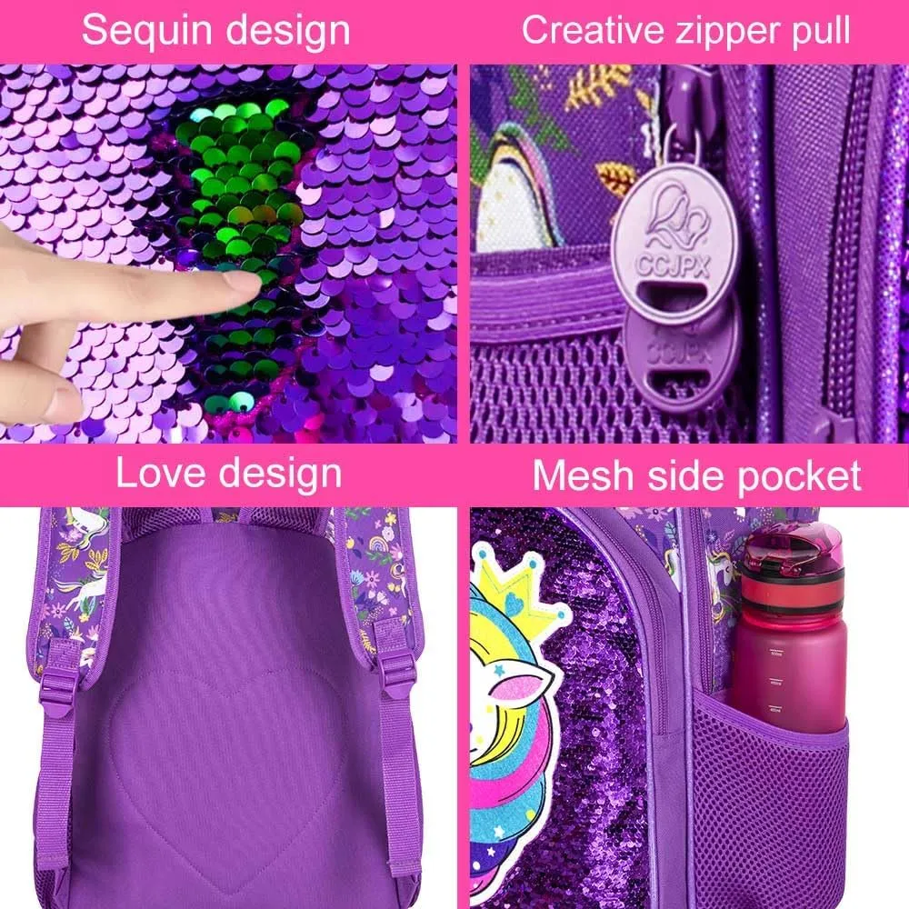 AGSDON 3PCS Backpacks for Kids, 16" Little Kid Preschool School Bookbag and Lunch Box - Unicorn/Mermaid/Flamingo/Dinosaur