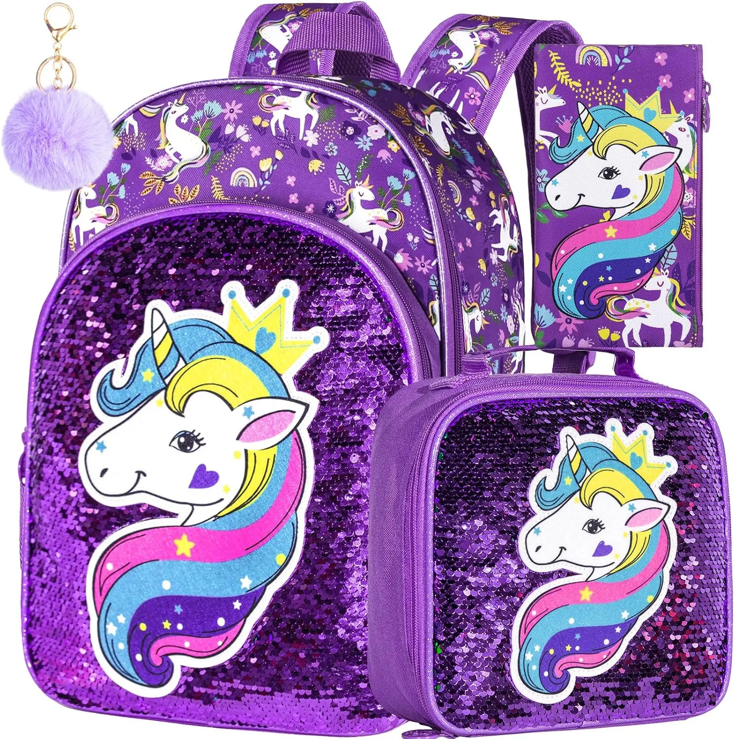 AGSDON 3PCS Backpacks for Kids, 16" Little Kid Preschool School Bookbag and Lunch Box - Unicorn/Mermaid/Flamingo/Dinosaur