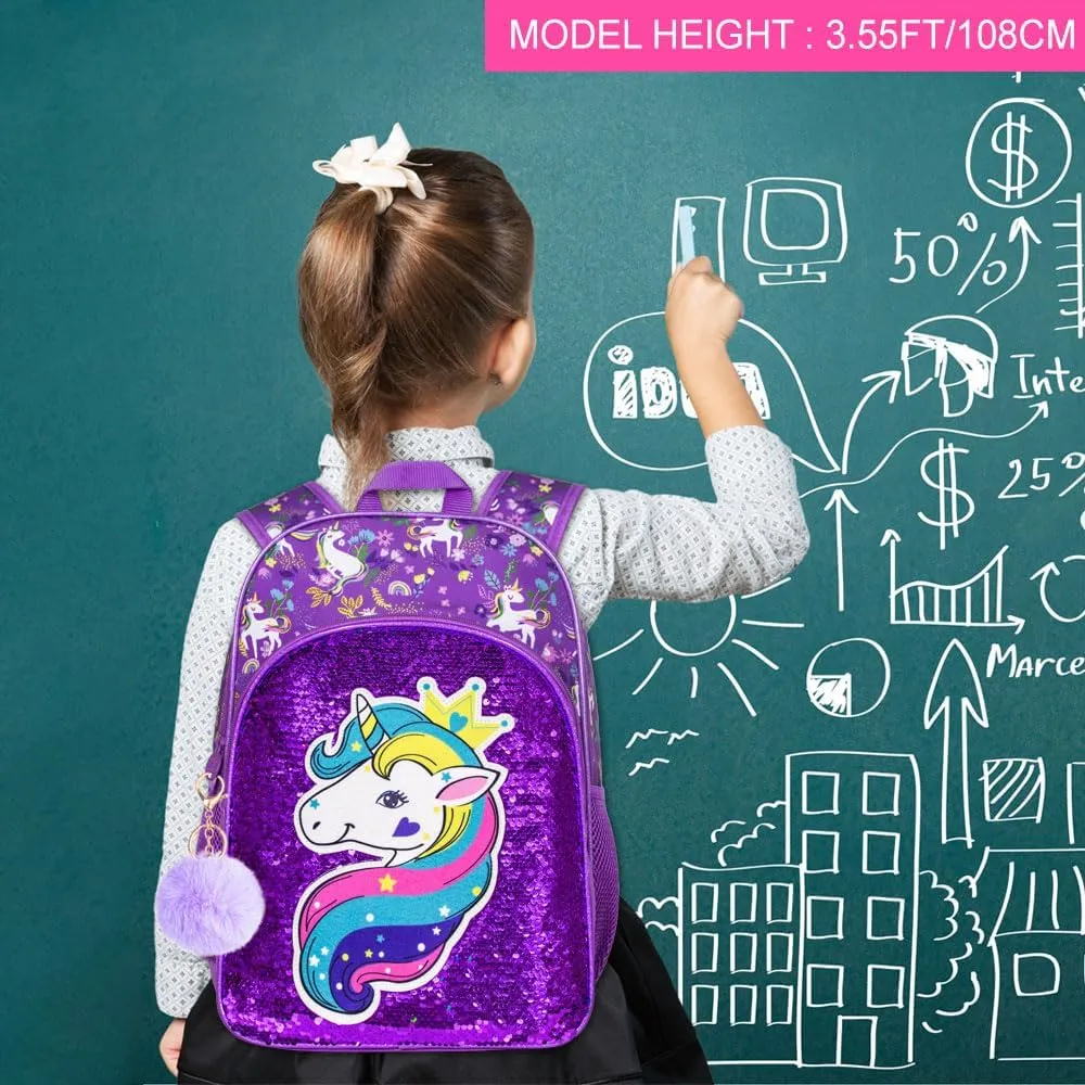 AGSDON 3PCS Backpacks for Kids, 16" Little Kid Preschool School Bookbag and Lunch Box - Unicorn/Mermaid/Flamingo/Dinosaur