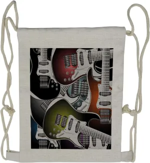 Ambesonne Popstar Party Drawstring Backpack, Colorful Guitars, Sackpack Bag