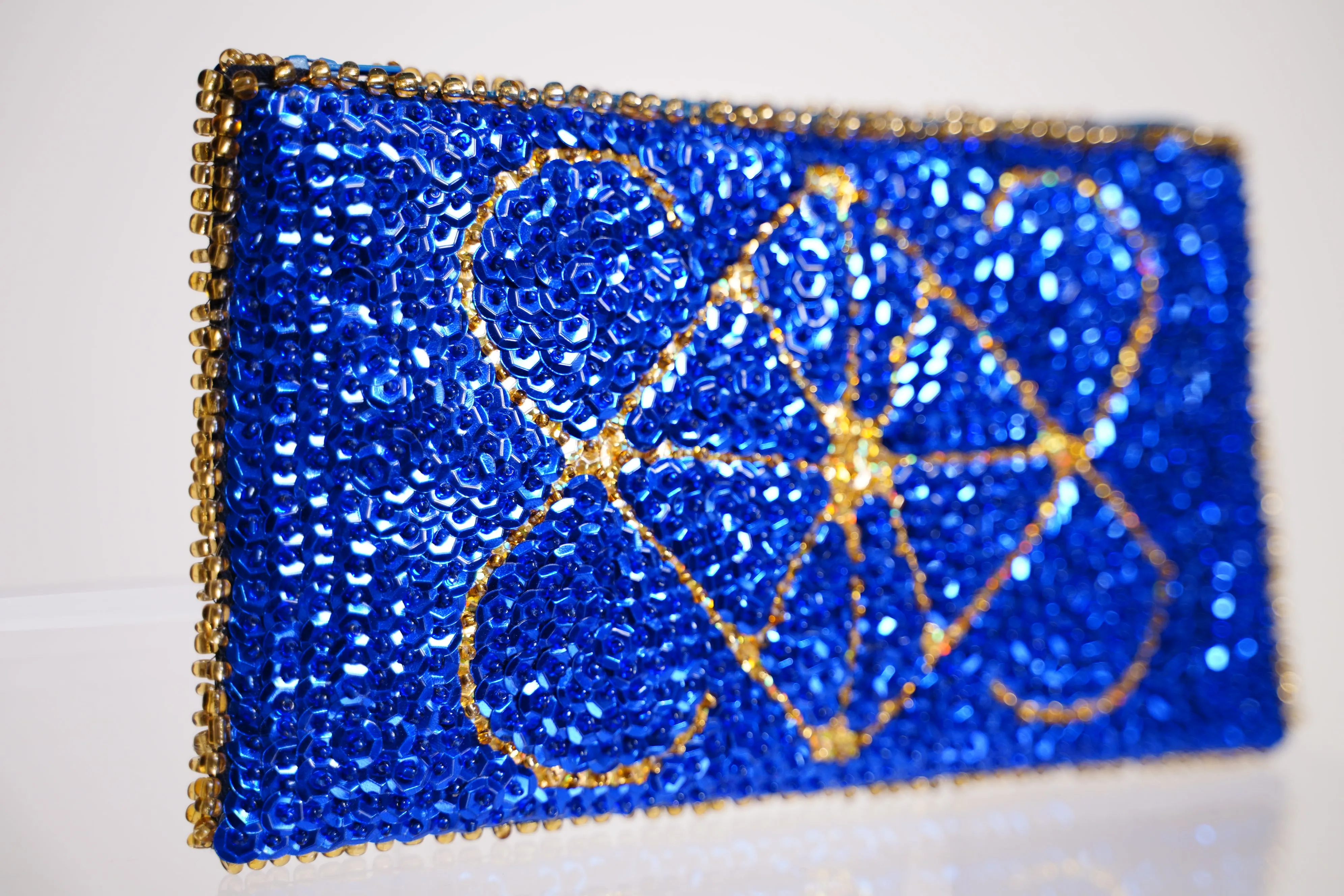 Ayizan Haitian Beaded Clutch- Royal Blue, Gold