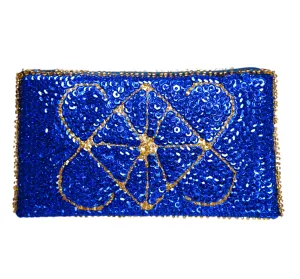 Ayizan Haitian Beaded Clutch- Royal Blue, Gold