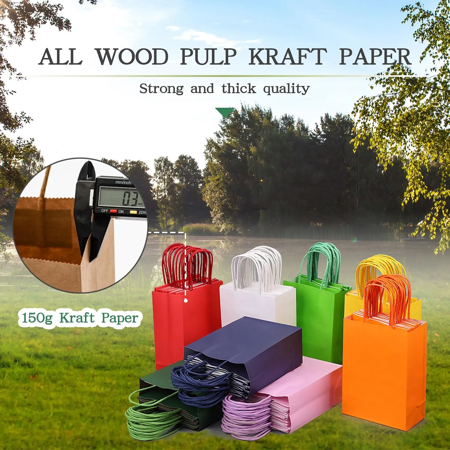 AZOWA Gift Bags Green Kraft Paper Bags With Handles (9.8 x 7.5 x 3.9 in, Green, 25 Pcs)