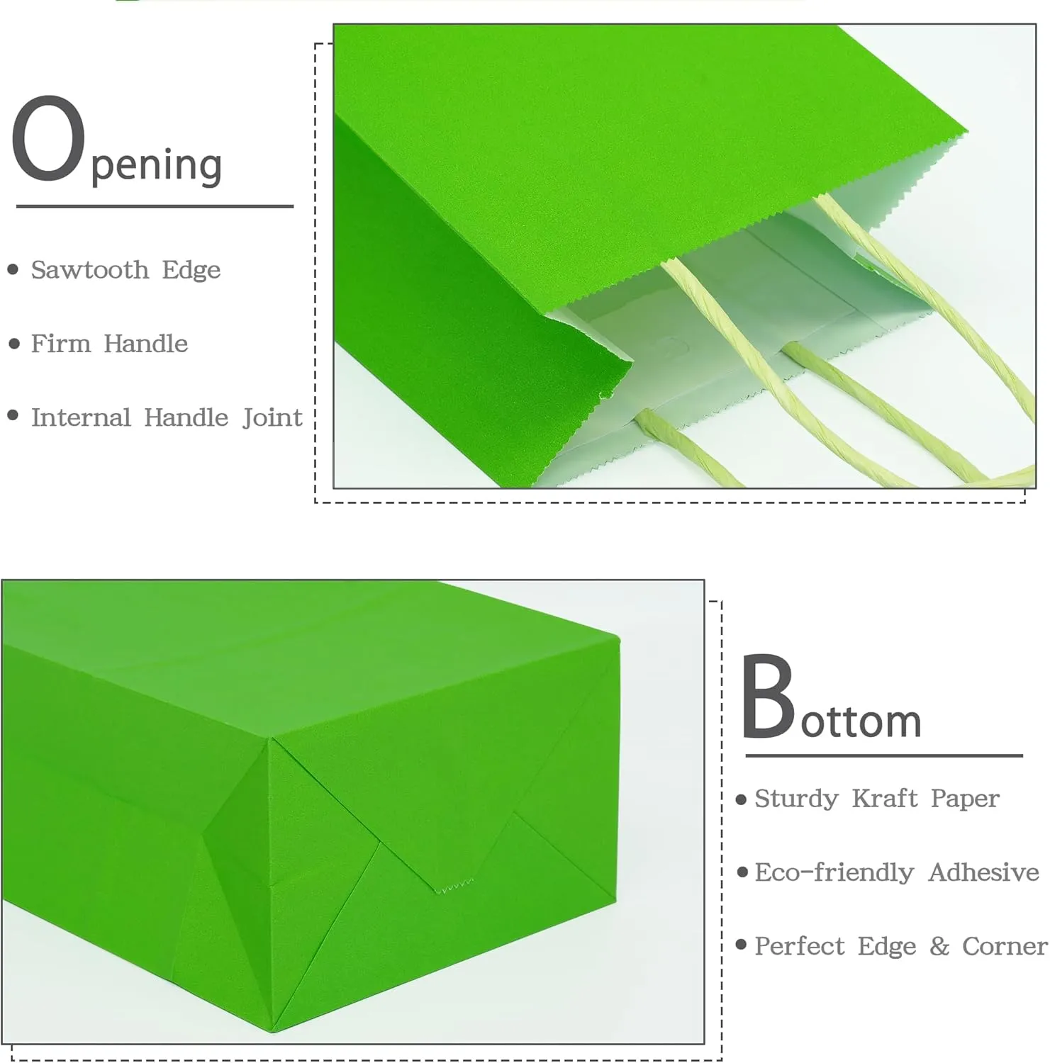 AZOWA Gift Bags Green Kraft Paper Bags With Handles (9.8 x 7.5 x 3.9 in, Green, 25 Pcs)