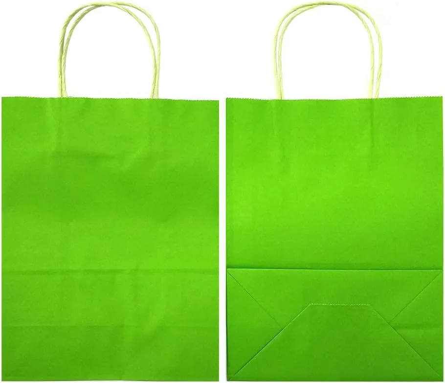 AZOWA Gift Bags Green Kraft Paper Bags With Handles (9.8 x 7.5 x 3.9 in, Green, 25 Pcs)