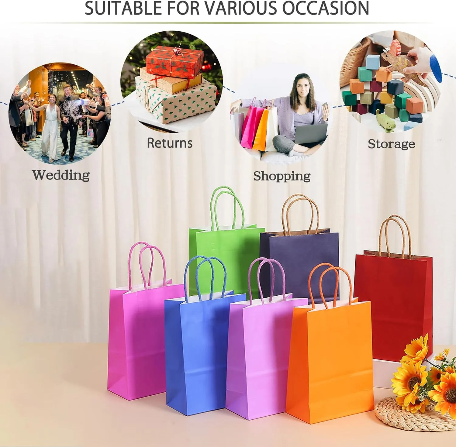 AZOWA Gift Bags Green Kraft Paper Bags With Handles (9.8 x 7.5 x 3.9 in, Green, 25 Pcs)