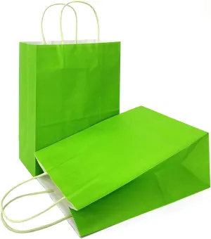 AZOWA Gift Bags Green Kraft Paper Bags With Handles (9.8 x 7.5 x 3.9 in, Green, 25 Pcs)