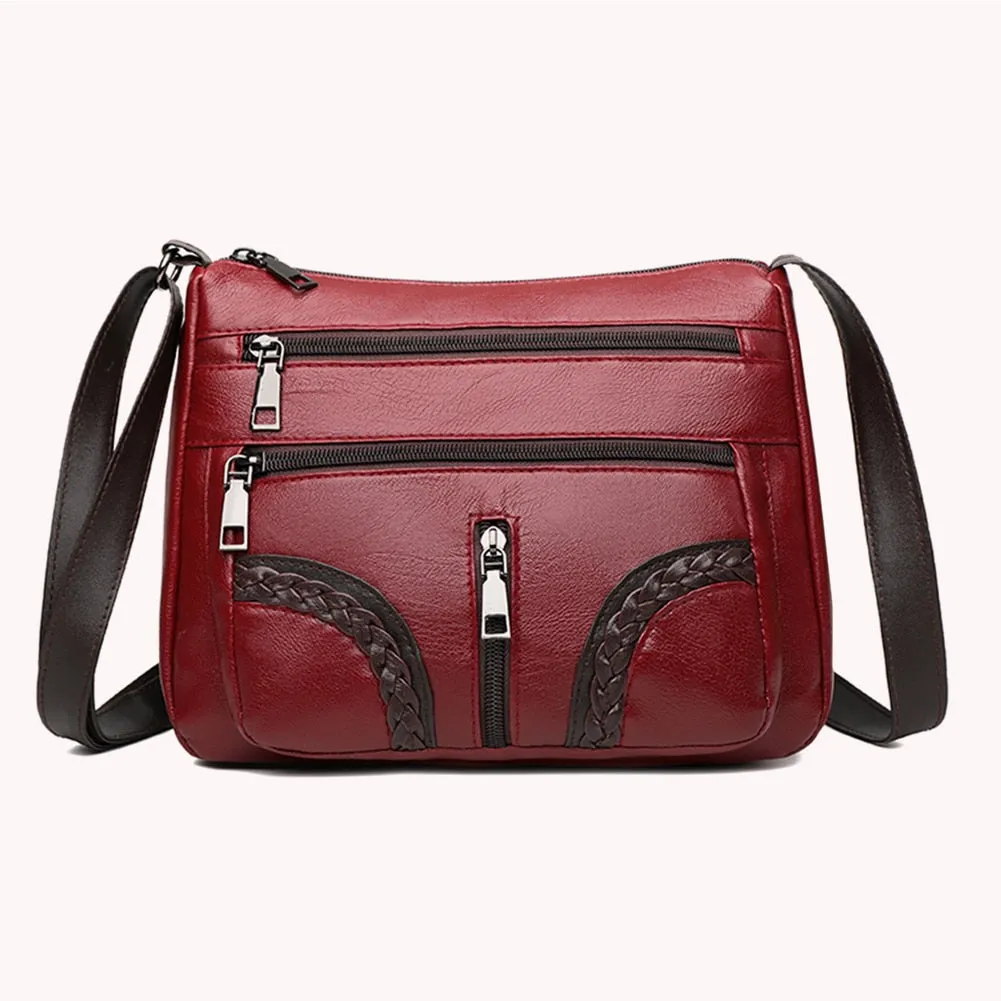 Back to College Elegant Women Soft PU Leather Crossbody Bag 2021 Large Capacity Tote Bags Multi Pocket Shoulder Bag Female Retro PU Handbag