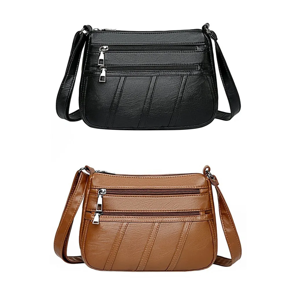 Back to College Elegant Women Soft PU Leather Crossbody Bag 2021 Large Capacity Tote Bags Multi Pocket Shoulder Bag Female Retro PU Handbag