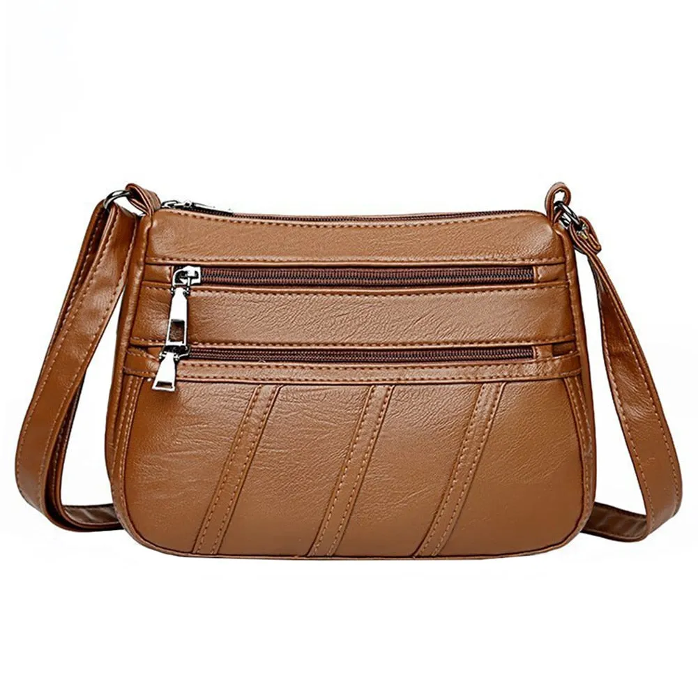 Back to College Elegant Women Soft PU Leather Crossbody Bag 2021 Large Capacity Tote Bags Multi Pocket Shoulder Bag Female Retro PU Handbag
