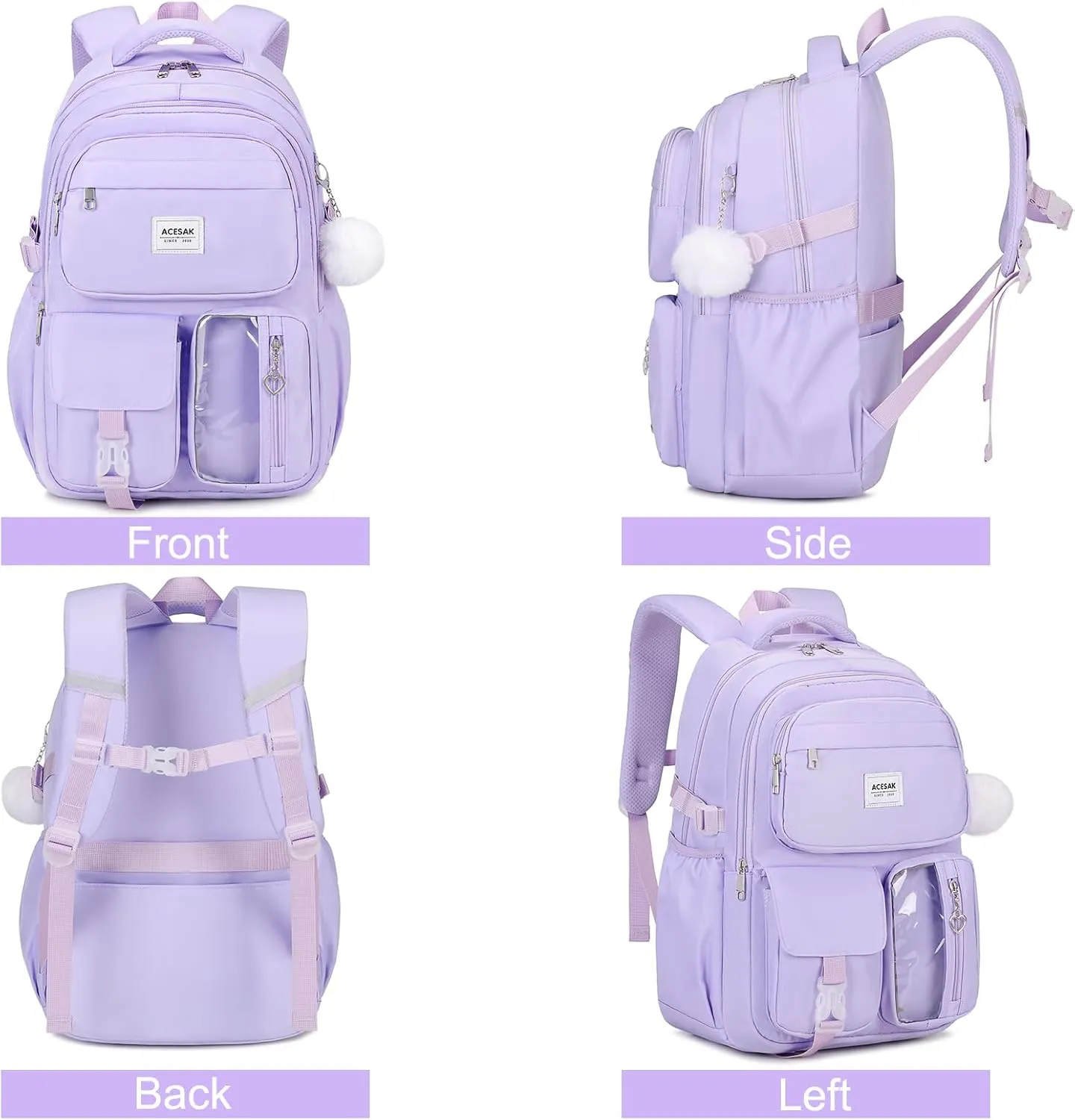 Backpack for Girls - Girls Backpack with Lunch Bag & Pencil Pouch for Teen Kids Laptop Backpack for Women, Elementary Middle High School Bookbag Travel Daypack (Purple)