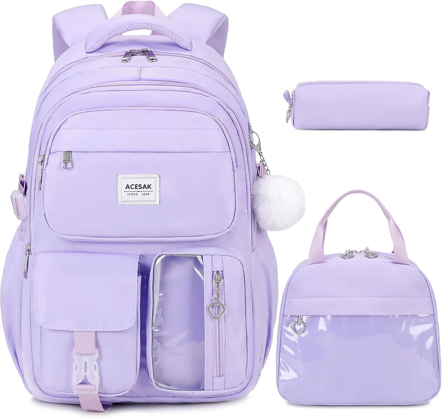 Backpack for Girls - Girls Backpack with Lunch Bag & Pencil Pouch for Teen Kids Laptop Backpack for Women, Elementary Middle High School Bookbag Travel Daypack (Purple)