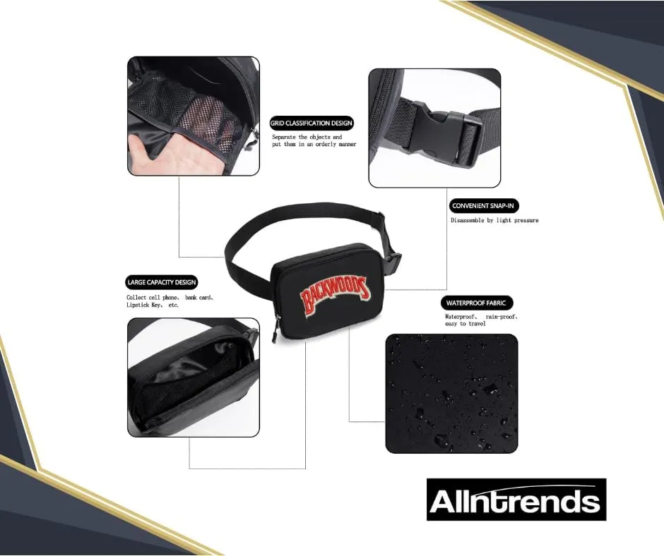 Backwoods Mini Belt Bag with Adjustable Strap Small Waist Pouch for Workout Running Traveling Hiking (Black)
