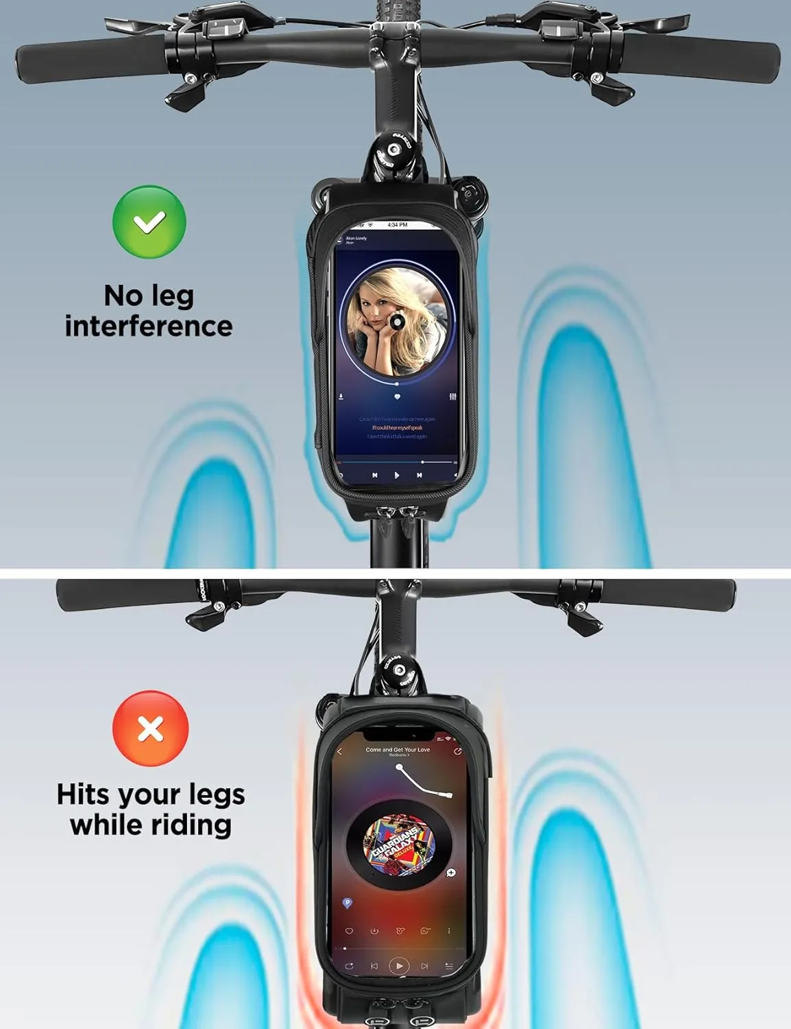 Bike Phone Holder Bag, EVA Waterproof Bicycle Front Frame Bag, Bike Accessories Cycling Pouch with Sensitive TPU Touch-Screen, Bicycle Phone Mount with Rain Cover for Phone under 6.5"(Sliver,6.5 inch)