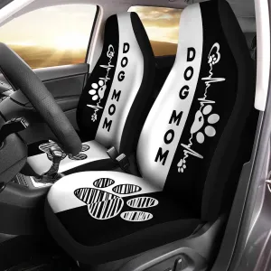 Black & White Dog Paw Printed Car Seat Cover Only for Front, 2-Piece Waterproof Soft Vehicle Bucket Seat Protetors Fits for Car SUV Sedan Truck