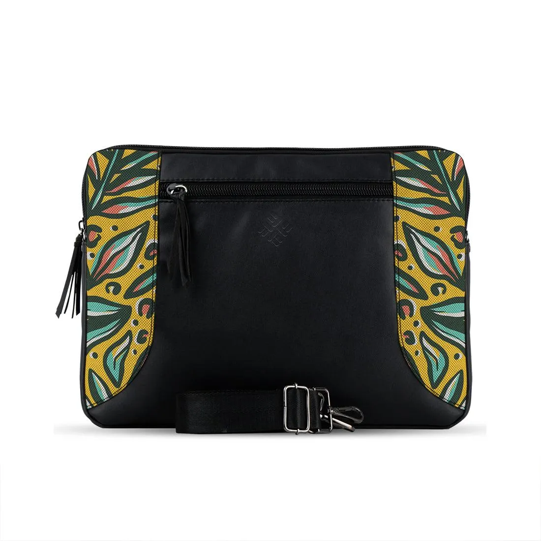 Black Mixed Laptop Sleeve Yellow Leaf