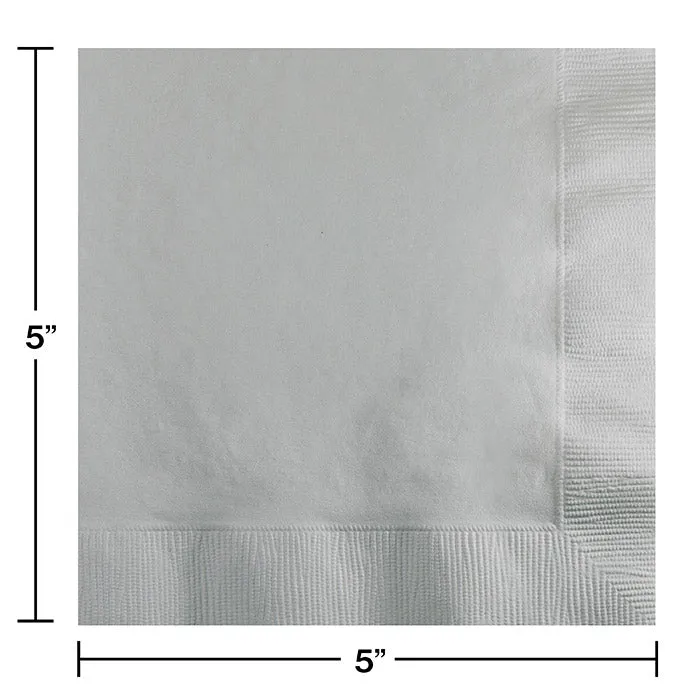 Bulk Pack of 100 Shimmering Silver Beverage Napkins 2Ply