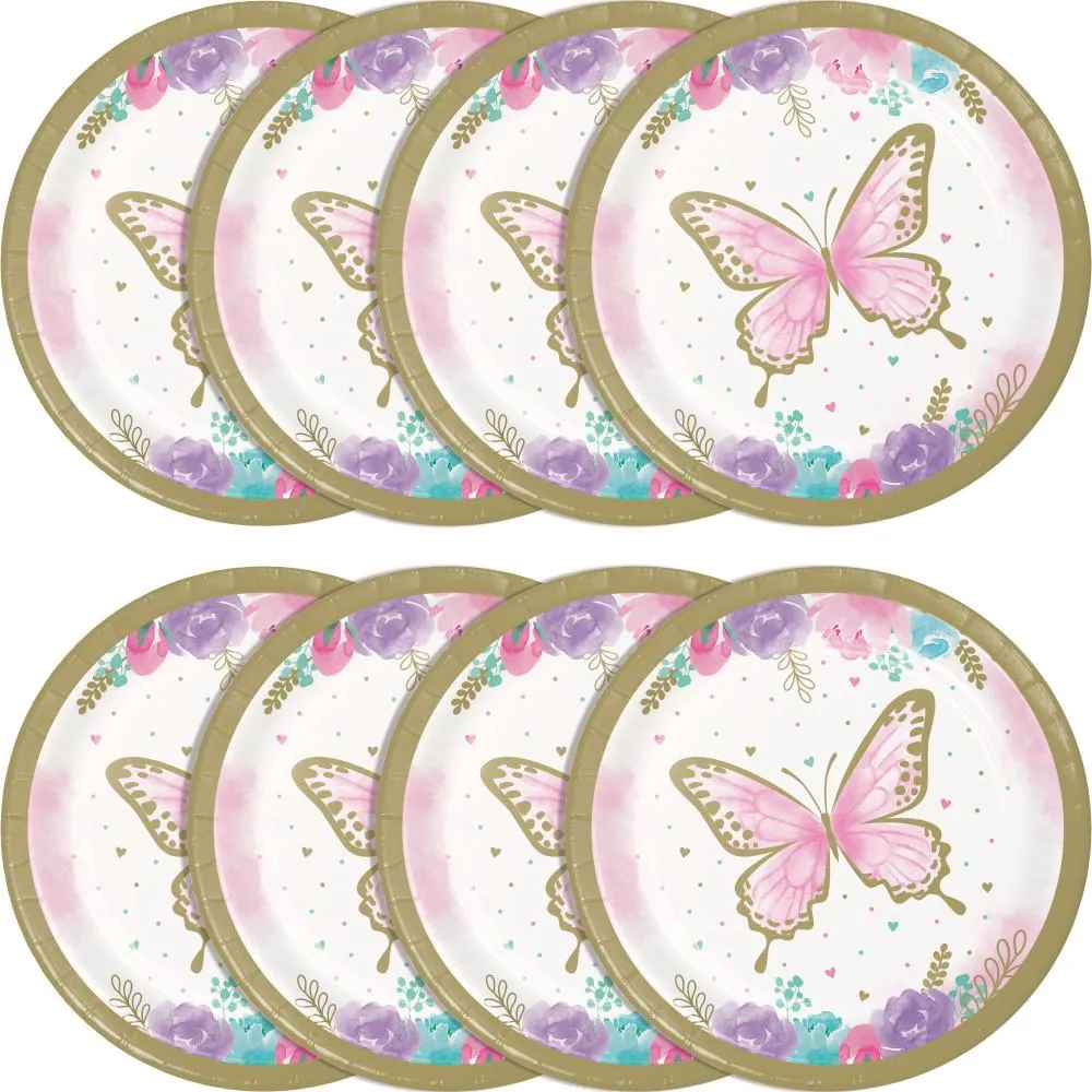 Bulk Shimmering Butterfly Paper Dessert Plates (96 per Case)