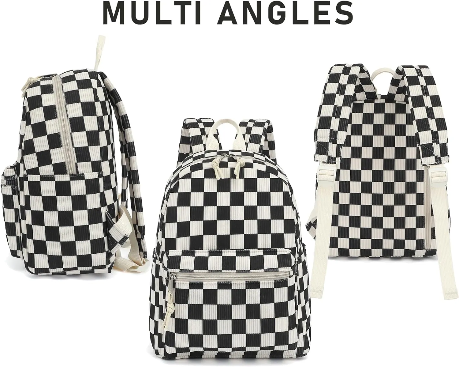 Corduroy Mini Backpack Purse Fashion Small Backpack Casual Daypack for Women Girls School Travel (Checkered Black)