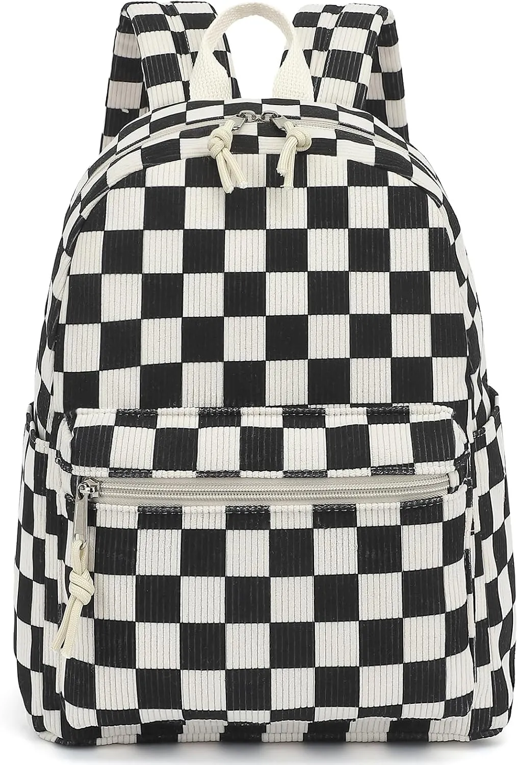 Corduroy Mini Backpack Purse Fashion Small Backpack Casual Daypack for Women Girls School Travel (Checkered Black)