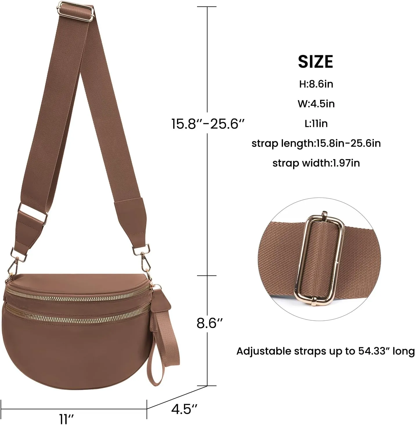 Crossbody Bags Bum Bag for Women Large Sling Bag Purse with Adjustable StrapCaramel
