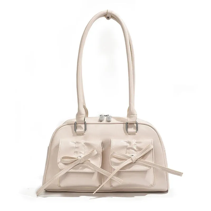 Cute Bow Tie Design Underarm Bags for Women 2024 Y2K Korean Fashion Handbags and Purses Pu Leather Shoulder Bag
