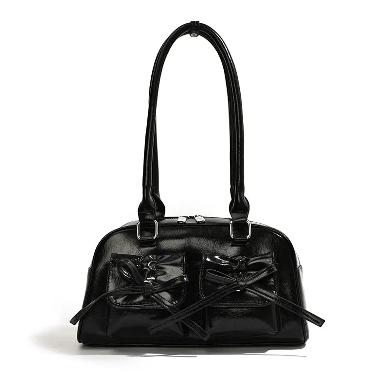 Cute Bow Tie Design Underarm Bags for Women 2024 Y2K Korean Fashion Handbags and Purses Pu Leather Shoulder Bag