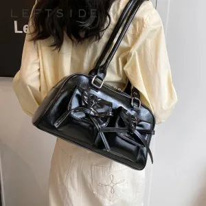 Cute Bow Tie Design Underarm Bags for Women 2024 Y2K Korean Fashion Handbags and Purses Pu Leather Shoulder Bag