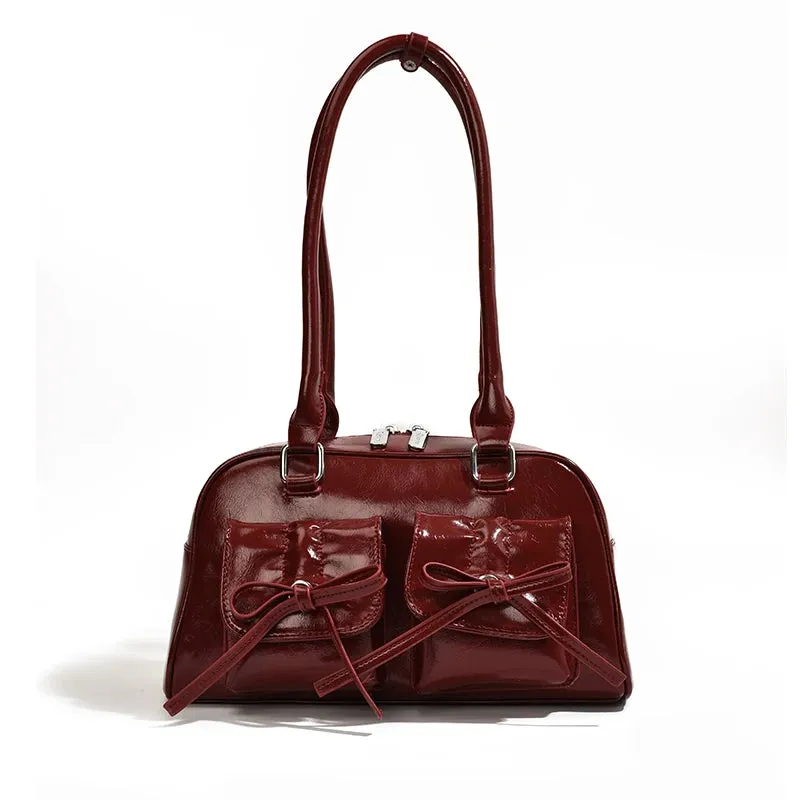 Cute Bow Tie Design Underarm Bags for Women 2024 Y2K Korean Fashion Handbags and Purses Pu Leather Shoulder Bag
