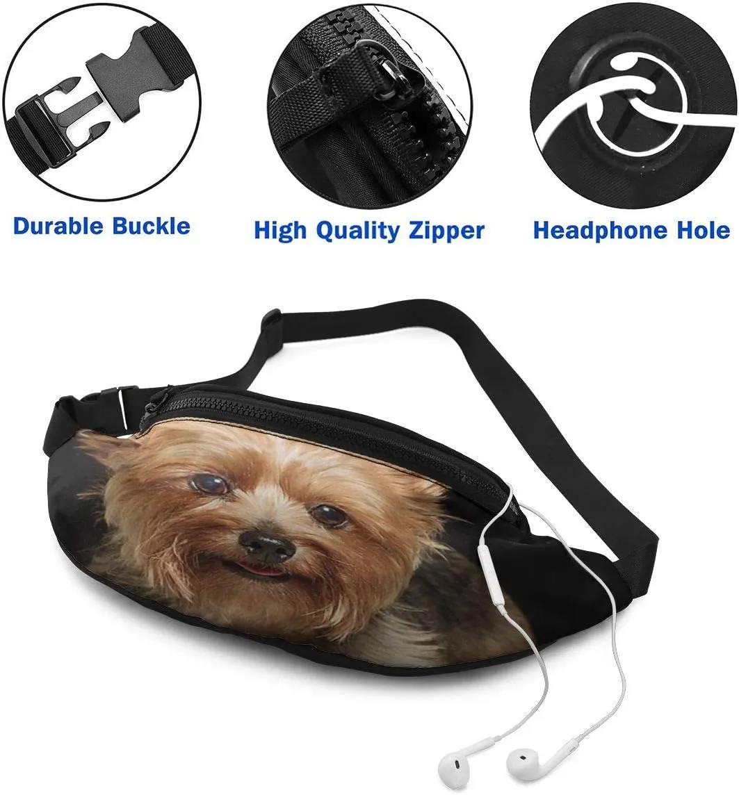 Dujiea Fanny Pack, Cute Yorkie Dog Waist Bag with Headphone Hole Belt Bag Adjustable Sling Pocket Fashion Hip Bum Bag for Women Men Kids Outdoors Casual Travelling Hiking Cycling
